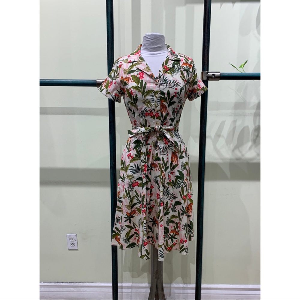Eva Rose Floral Tiger T-Shirt Front Tie Dress